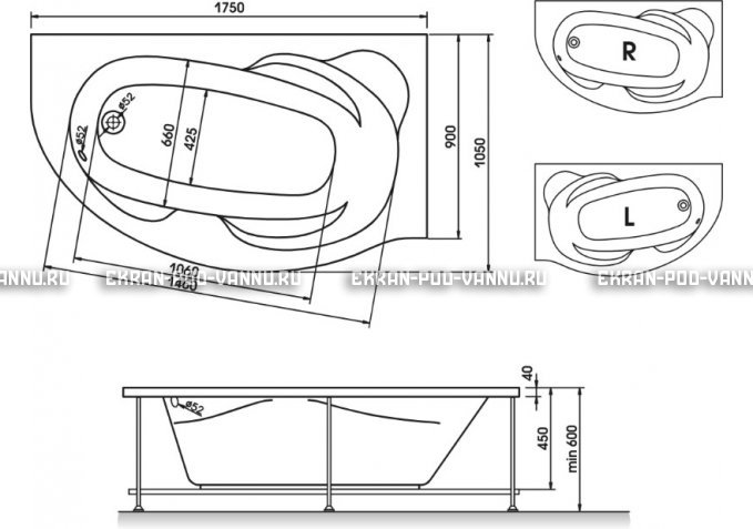 Акриловая ванна Relisan Liliya 175x90 – купить по цене 24570 руб. в интернет-магазине в городе Воронеж картинка 3