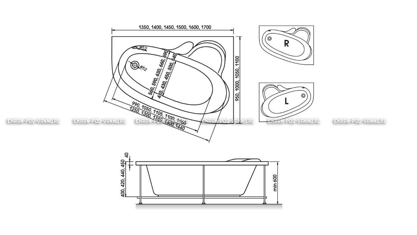 Акриловая ванна Relisan Ariadna 150x100 – купить по цене 25650 руб. в интернет-магазине в городе Воронеж картинка 10