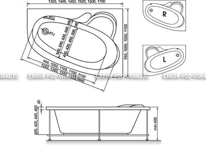 Акриловая ванна Relisan Ariadna 150x100 – купить по цене 25650 руб. в интернет-магазине в городе Воронеж картинка 3