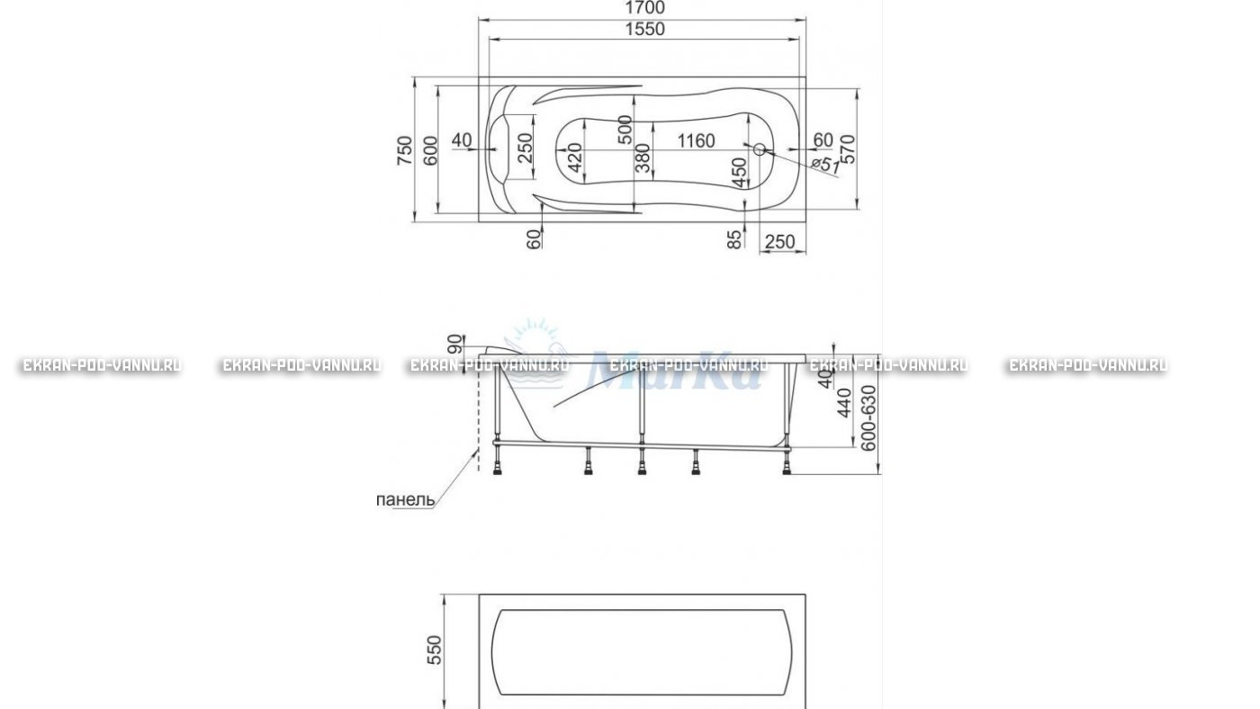 Акриловая ванна 1MarKa Calypso 170x75 – купить по цене 13950 руб. в интернет-магазине в городе Воронеж картинка 22