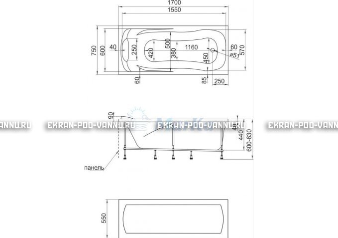 Акриловая ванна 1MarKa Calypso 170x75 – купить по цене 13950 руб. в интернет-магазине в городе Воронеж картинка 7