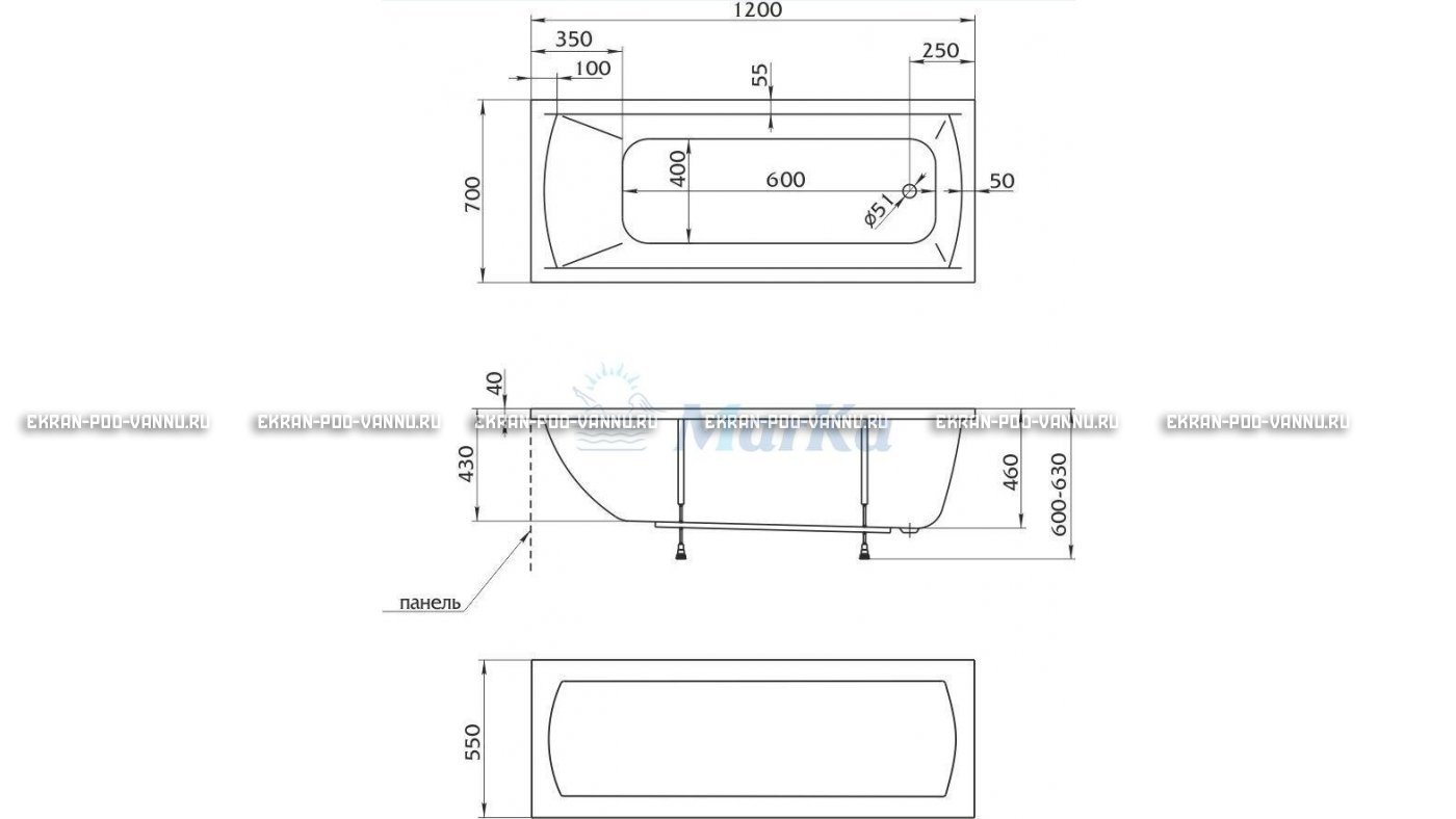 Акриловая ванна 1MarKa Modern 120x70 – купить по цене 7600 руб. в интернет-магазине в городе Воронеж картинка 13