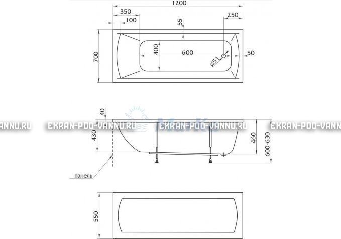 Акриловая ванна 1MarKa Modern 120x70 – купить по цене 7600 руб. в интернет-магазине в городе Воронеж картинка 4