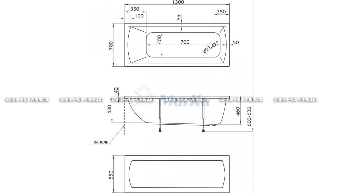 Акриловая ванна 1MarKa Modern 130x70 – купить по цене 8620 руб. в интернет-магазине в городе Воронеж картинка 16