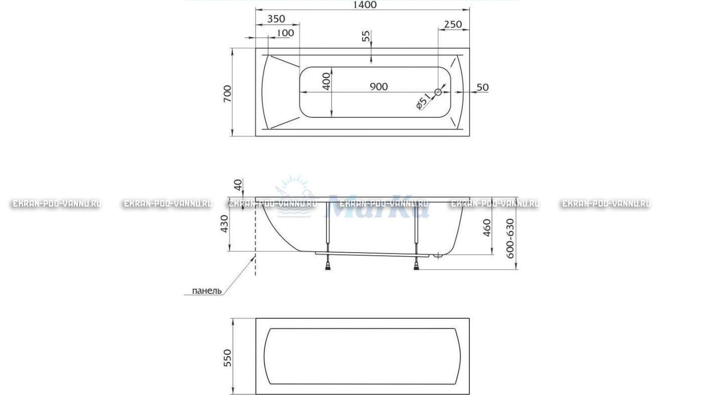 Акриловая ванна 1MarKa Modern 140x70 – купить по цене 8910 руб. в интернет-магазине в городе Воронеж картинка 16