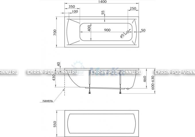 Акриловая ванна 1MarKa Modern 140x70 – купить по цене 8910 руб. в интернет-магазине в городе Воронеж картинка 5
