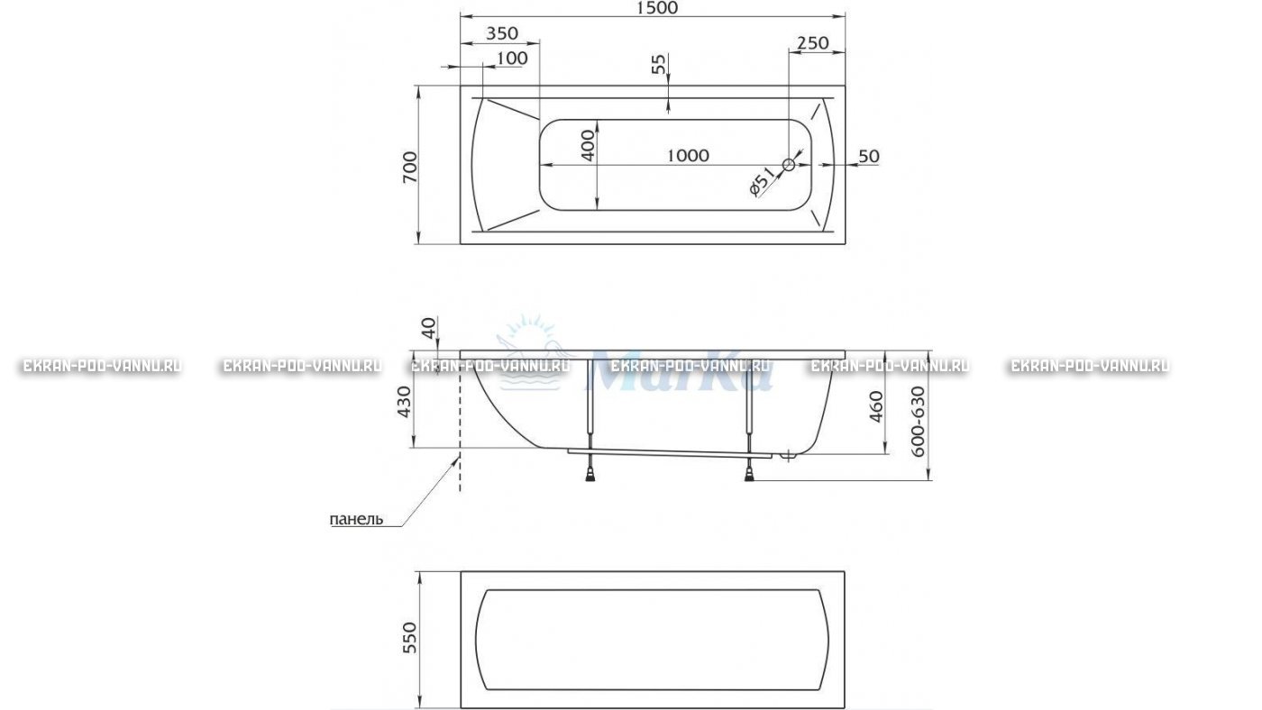 Акриловая ванна 1MarKa Modern 150x70 – купить по цене 9210 руб. в интернет-магазине в городе Воронеж картинка 13