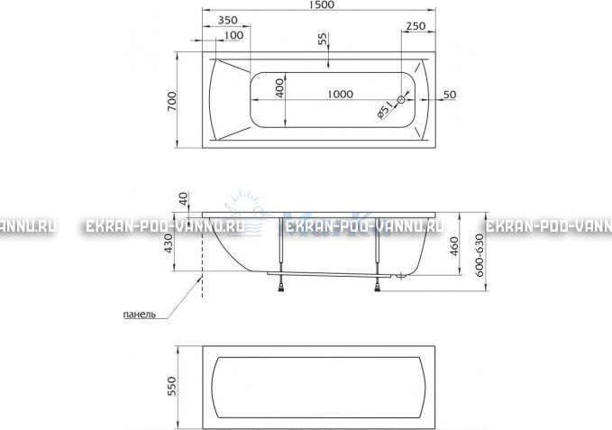 Акриловая ванна 1MarKa Modern 150x70 – купить по цене 9210 руб. в интернет-магазине в городе Воронеж картинка 4