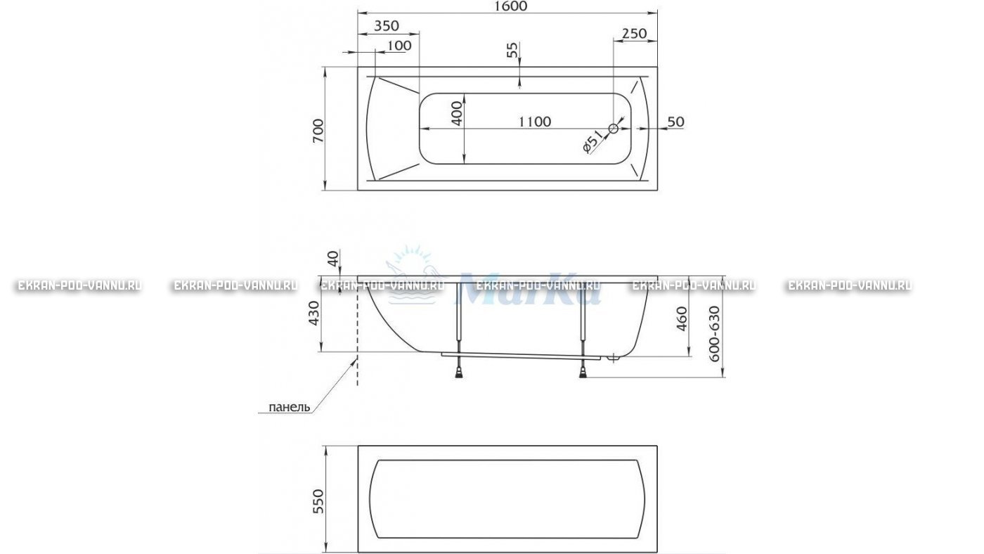 Акриловая ванна 1MarKa Modern 160x70 – купить по цене 9410 руб. в интернет-магазине в городе Воронеж картинка 16
