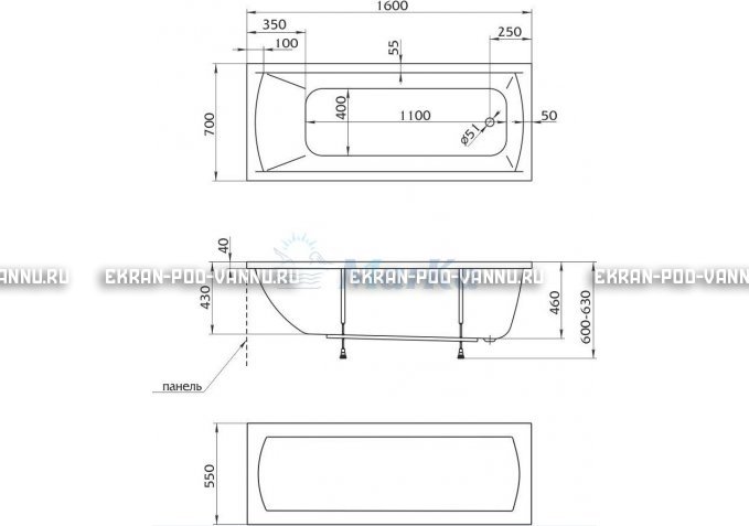 Акриловая ванна 1MarKa Modern 160x70 – купить по цене 9410 руб. в интернет-магазине в городе Воронеж картинка 5