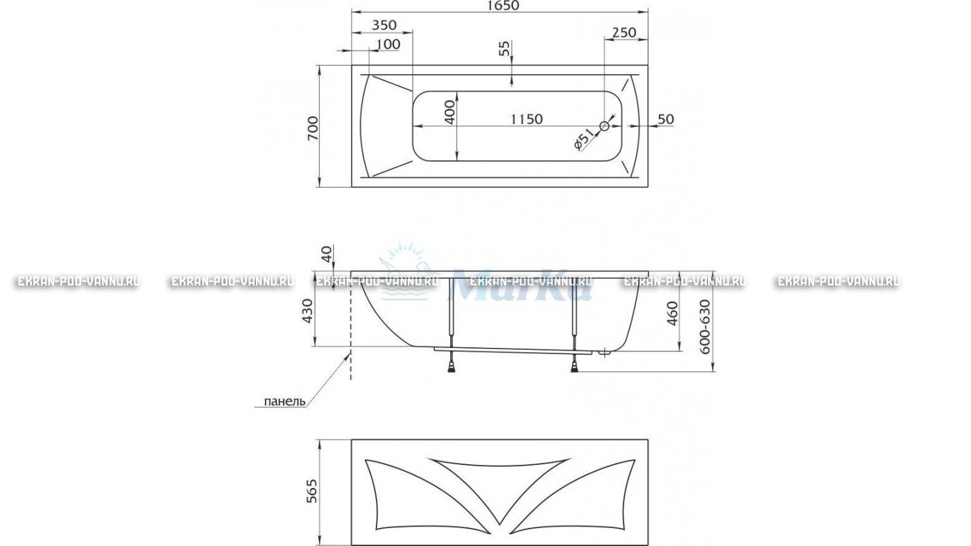 Акриловая ванна 1MarKa Modern 165x70 – купить по цене 9810 руб. в интернет-магазине в городе Воронеж картинка 16