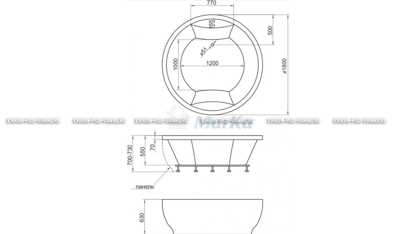 Акриловая ванна 1MarKa Omega 180x180  – купить по цене 42450 руб. в интернет-магазине в городе Воронеж картинка 13