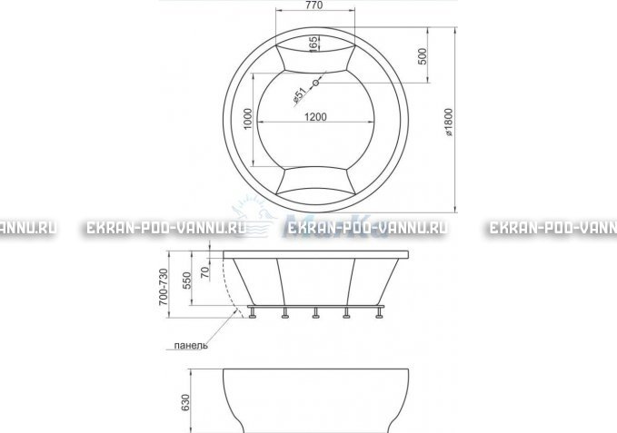 Акриловая ванна 1MarKa Omega 180x180  – купить по цене 42450 руб. в интернет-магазине в городе Воронеж картинка 4