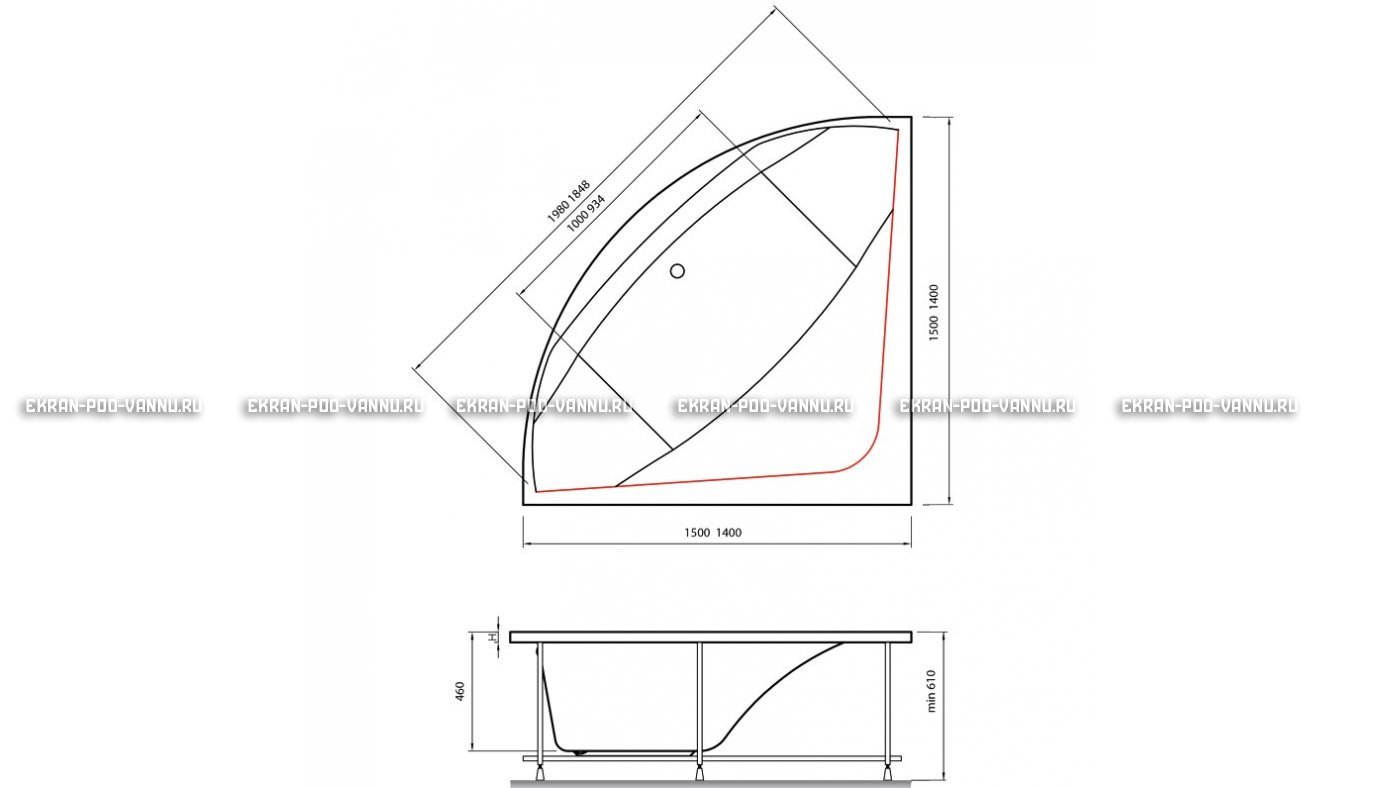 Акриловая ванна Vayer Boomerang 150x150 – купить по цене 59550 руб. в интернет-магазине в городе Воронеж картинка 15