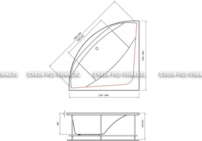 Акриловая ванна Vayer Boomerang 150x150 – купить по цене 59550 руб. в интернет-магазине в городе Воронеж картинка 4
