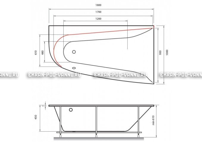 Акриловая ванна Vayer Boomerang 180x100 – купить по цене 53030 руб. в интернет-магазине в городе Воронеж картинка 2
