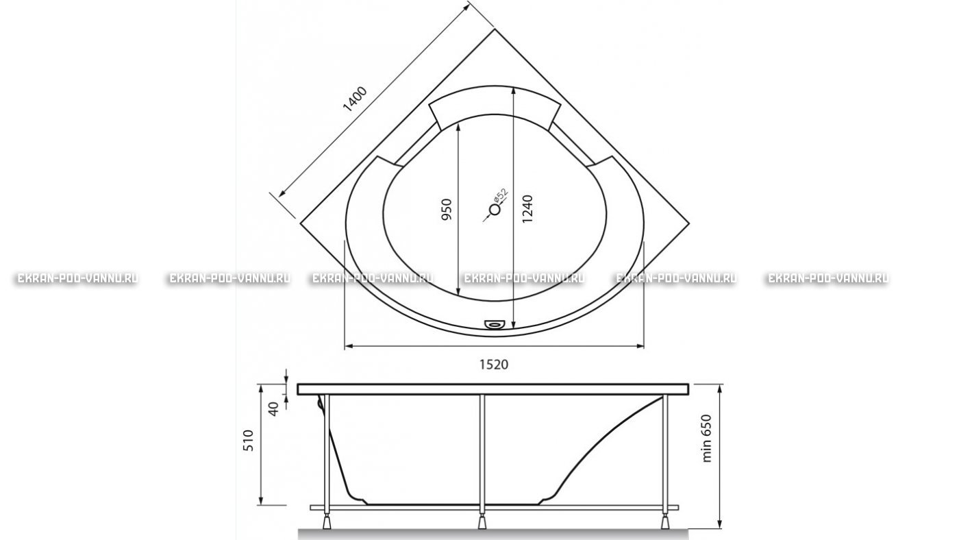 Акриловая ванна Vayer Boomerang 150x150 – купить по цене 59550 руб. в интернет-магазине в городе Воронеж картинка 16