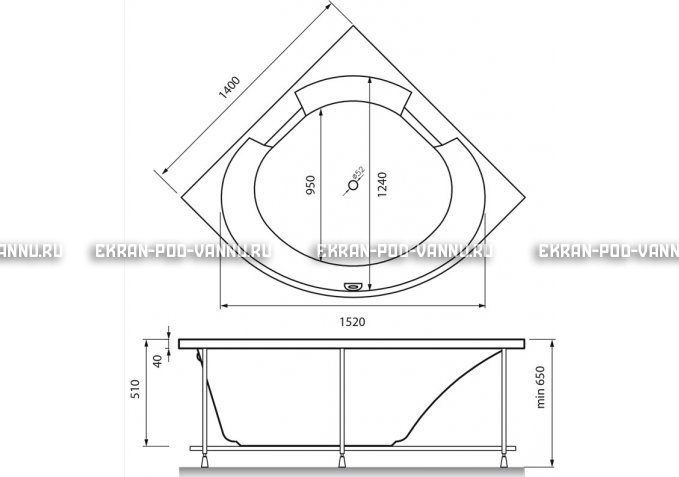 Акриловая ванна Vayer Boomerang 150x150 – купить по цене 59550 руб. в интернет-магазине в городе Воронеж картинка 5