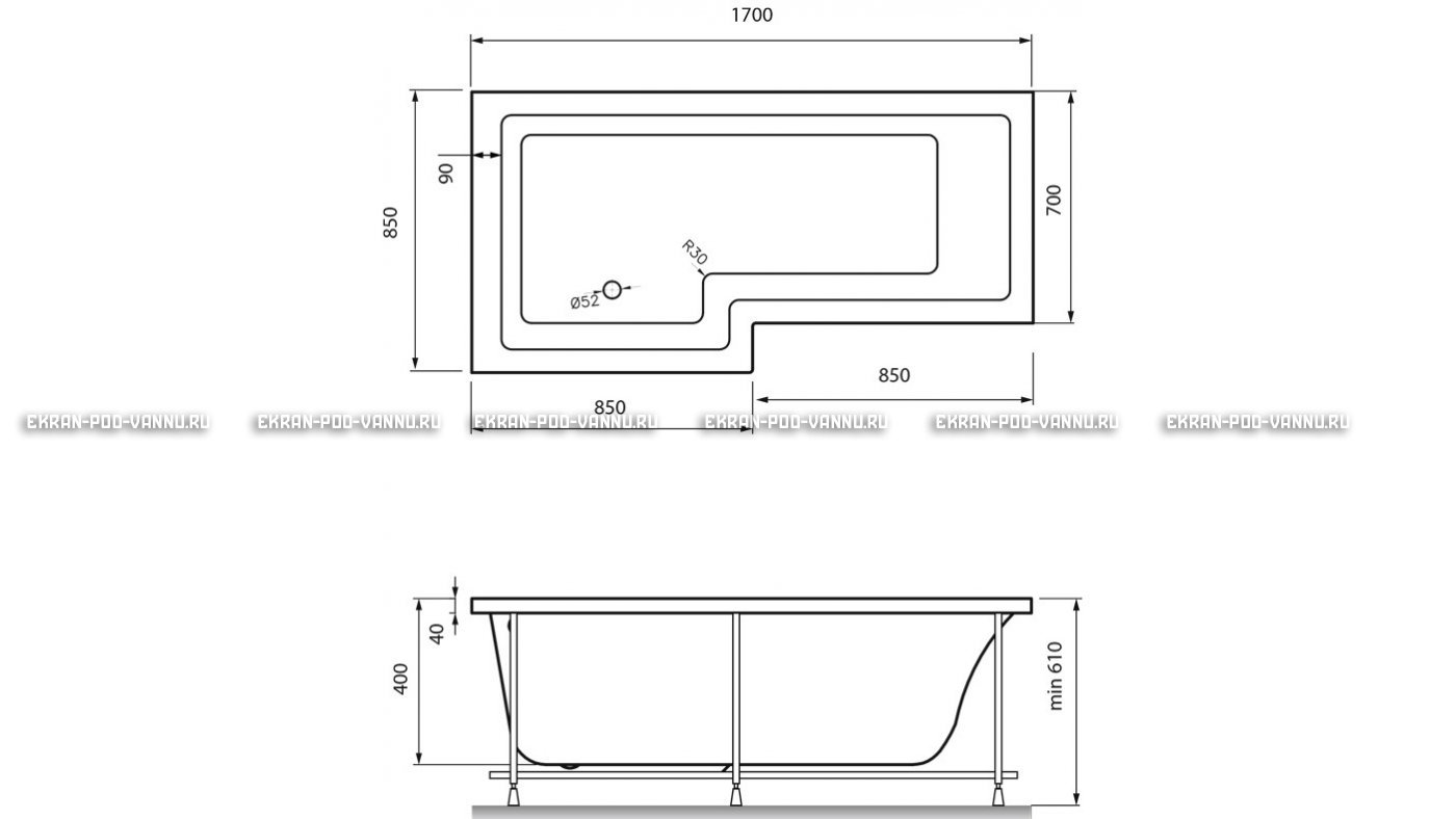 Акриловая ванна Vayer Options 170х70/85 – купить по цене 24110 руб. в интернет-магазине в городе Воронеж картинка 13