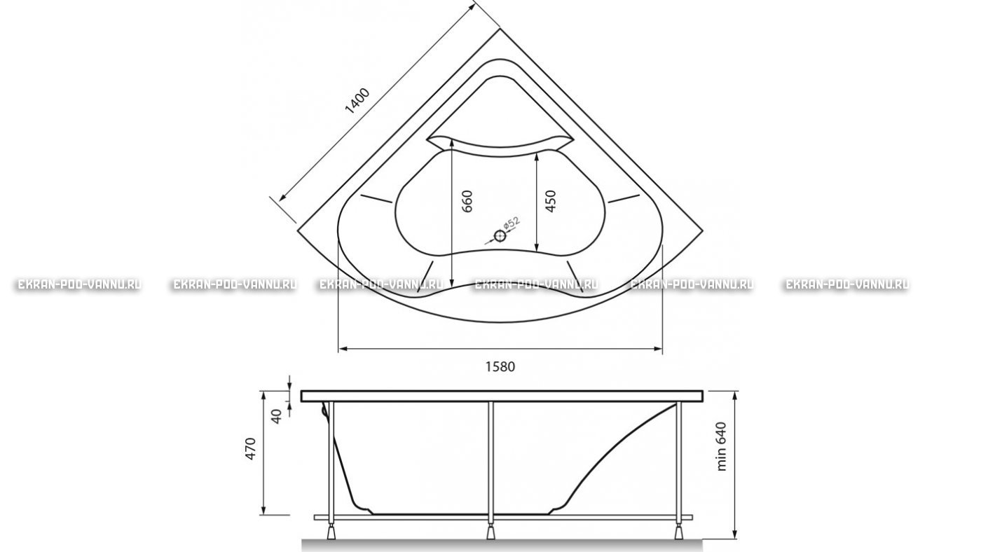 Акриловая ванна Vayer Persefona 140x140 – купить по цене 25230 руб. в интернет-магазине в городе Воронеж картинка 15
