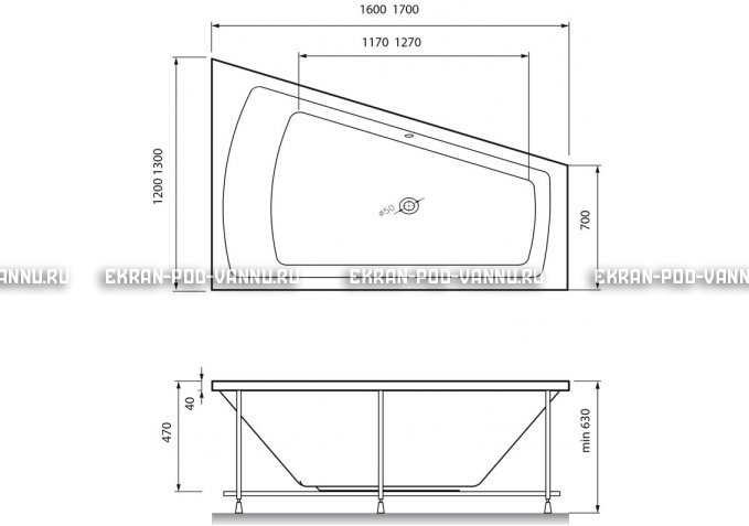 Акриловая ванна Vayer Trinitiy 170x130 – купить по цене 32590 руб. в интернет-магазине в городе Воронеж картинка 4